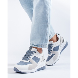 Sneakers con zeppa Shelovet da donna bianche e blu 1