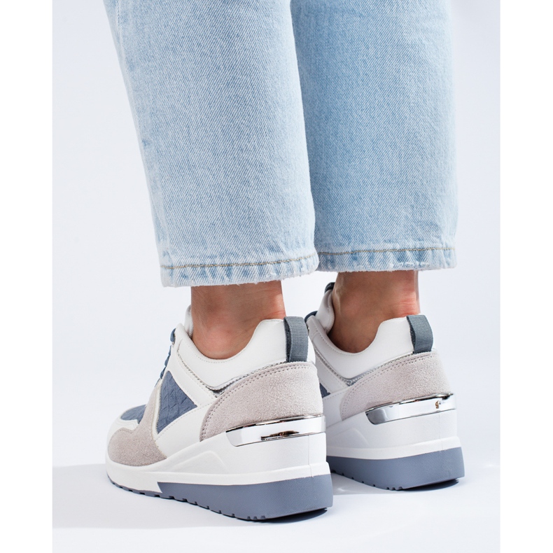 Sneakers con zeppa Shelovet da donna bianche e blu 2