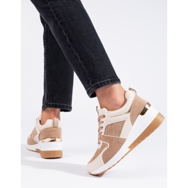 Sneakers da donna con zeppa Shelovet marroni beige 2