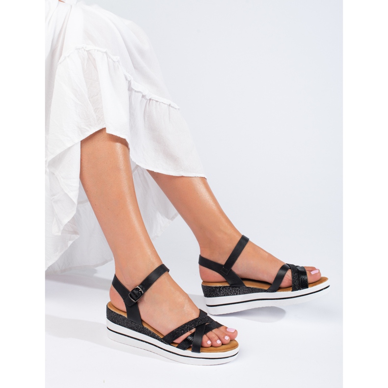 Sandali con zeppa Shelovet da donna neri nero 1
