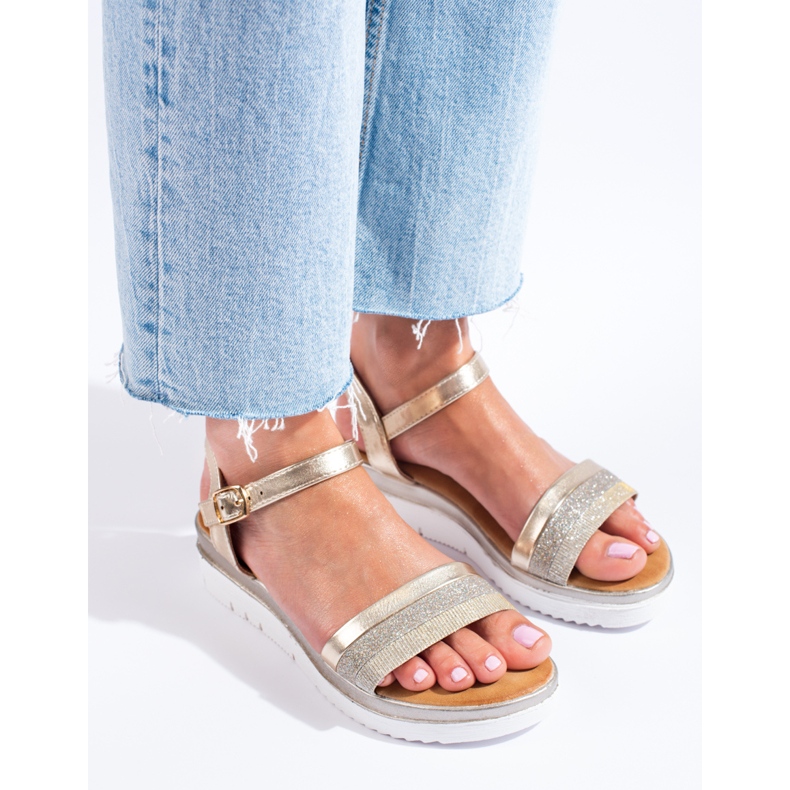 Sandali con plateau da donna Shelovet oro d'oro 1