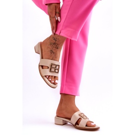Infradito eleganti beige da donna con decorazione dorata 2