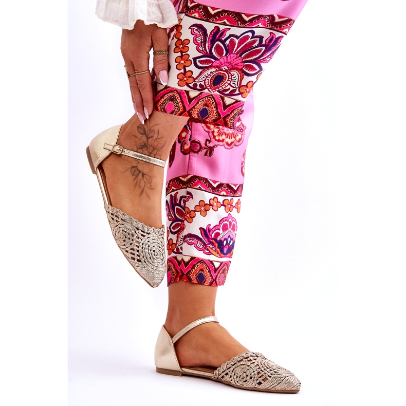 Sandali Bassi Eleganti da Donna, Oro d'oro 5