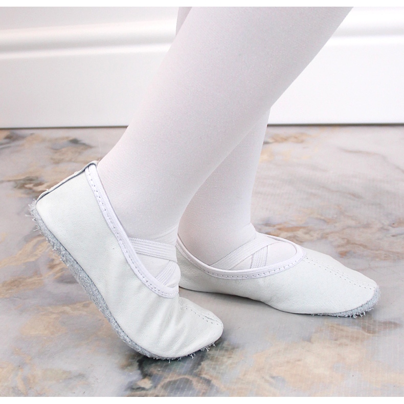 Ballerine in pelle su elastici, Nazo bianche bianco 1