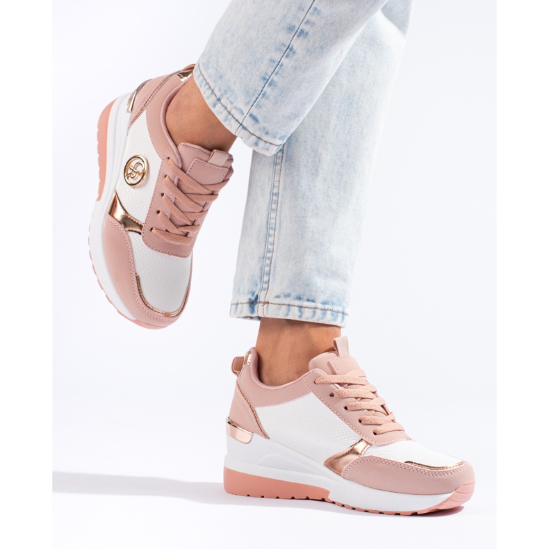 Sneakers rosa da donna con zeppa Shelovet bianca 1