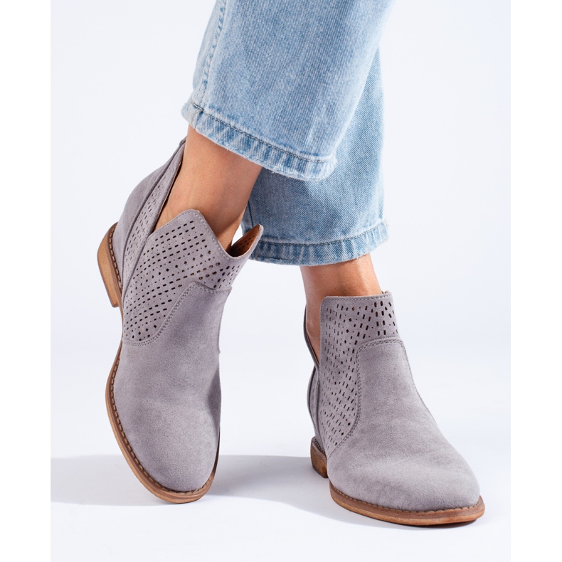 Stivali con zeppa da donna traforati Shelovet grigio 1