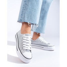 Sneaker in broccato grigio con suola spessa di Shelovet 1