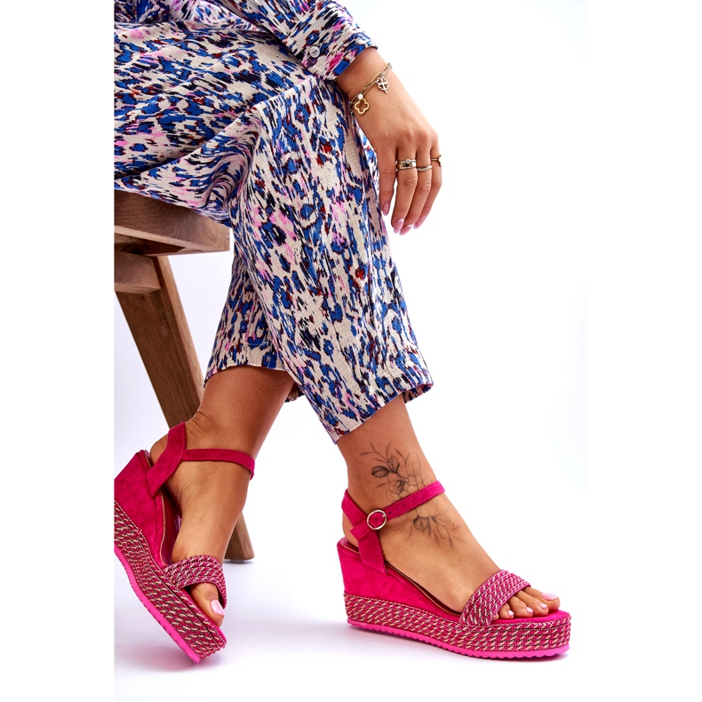 Sandali classici con zeppa fucsia da donna rosa 7