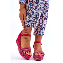 Sandali classici con zeppa fucsia da donna rosa 1