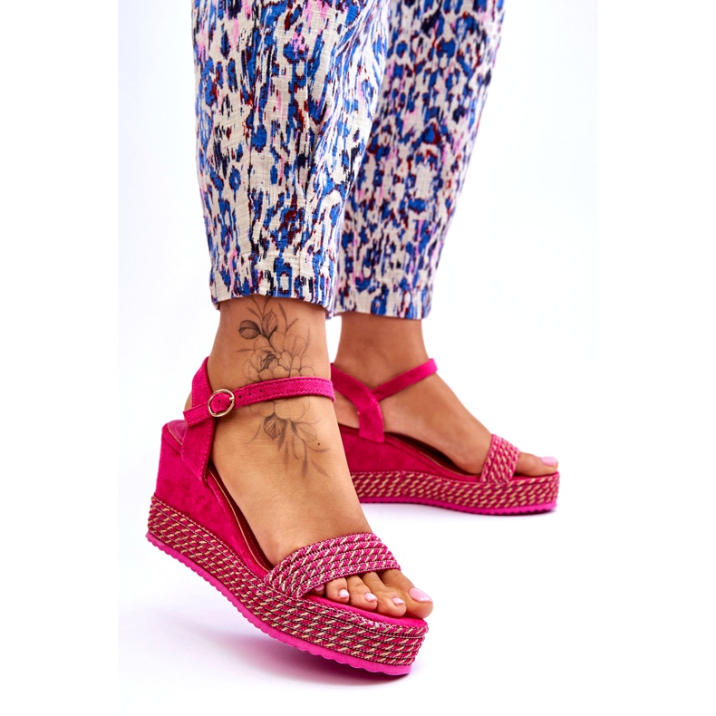 Sandali classici con zeppa fucsia da donna rosa 2