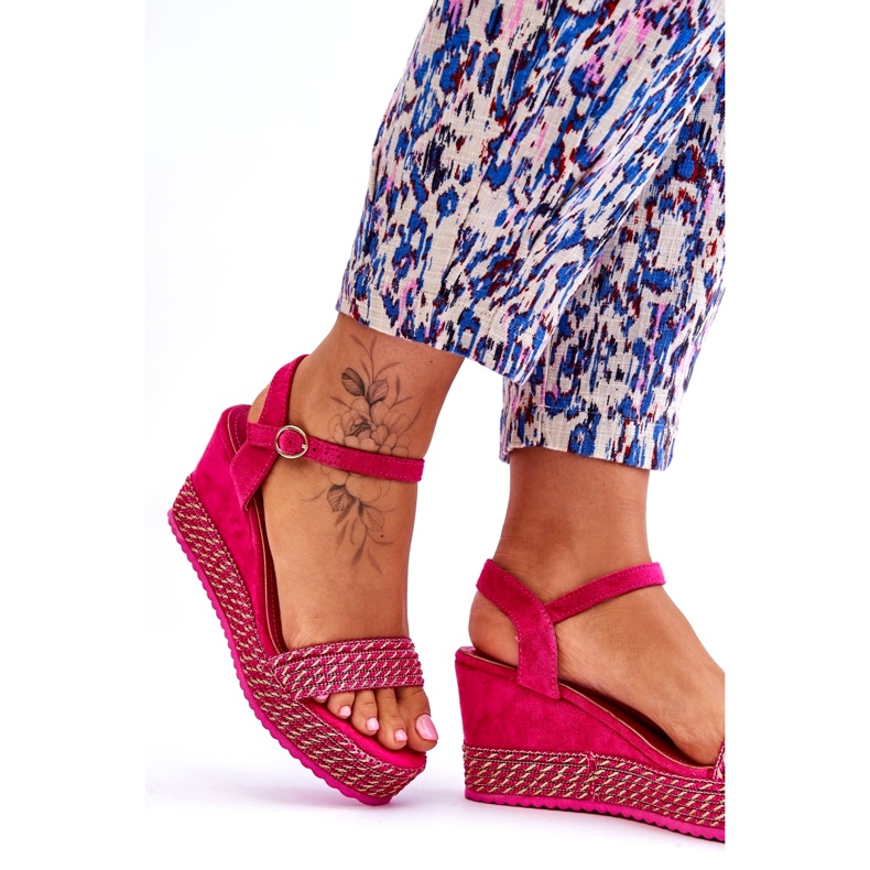 Sandali classici con zeppa fucsia da donna rosa 3
