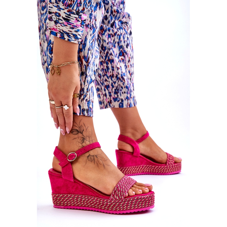 Sandali classici con zeppa fucsia da donna rosa 4