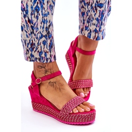 Sandali classici con zeppa fucsia da donna rosa 5