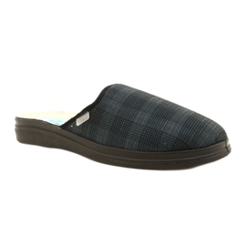 Pantofole isolanti da uomo Befado con motivo in PU a quadretti 132M016, blu navy grigio 1