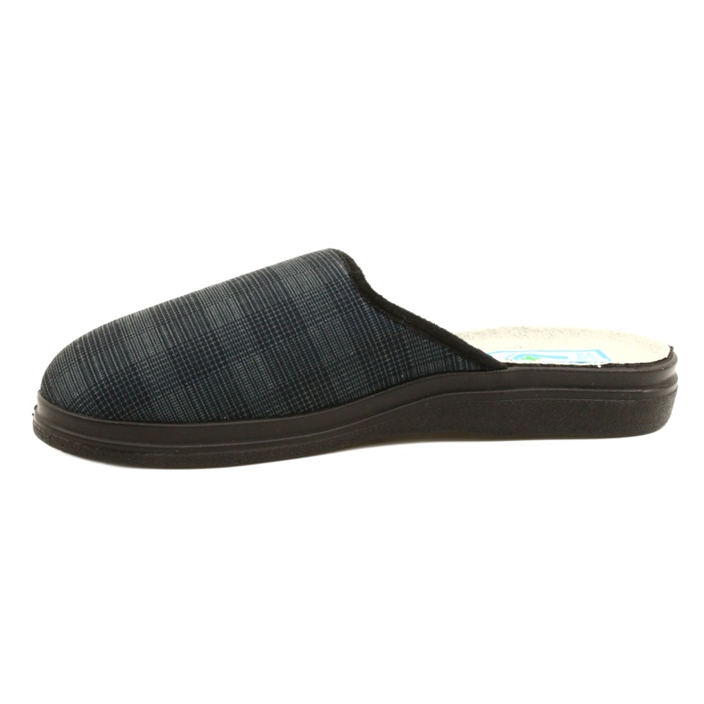 Pantofole isolanti da uomo Befado con motivo in PU a quadretti 132M016, blu navy grigio 2