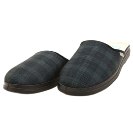 Pantofole isolanti da uomo Befado con motivo in PU a quadretti 132M016, blu navy grigio 3
