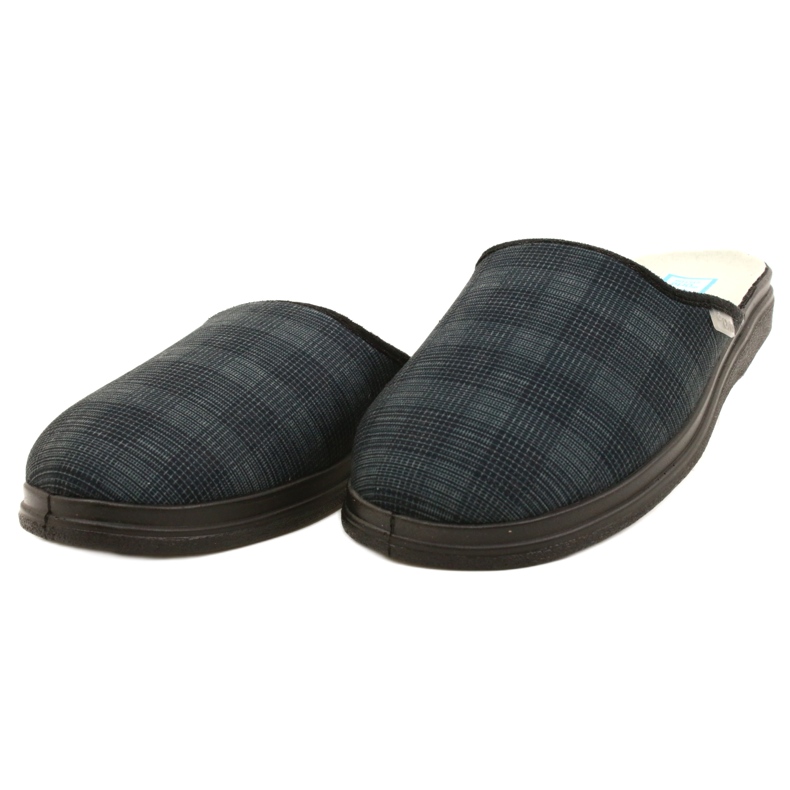 Pantofole isolanti da uomo Befado con motivo in PU a quadretti 132M016, blu navy grigio 3