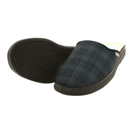 Pantofole isolanti da uomo Befado con motivo in PU a quadretti 132M016, blu navy grigio 4