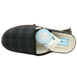 Pantofole isolanti da uomo Befado con motivo in PU a quadretti 132M016, blu navy grigio 5