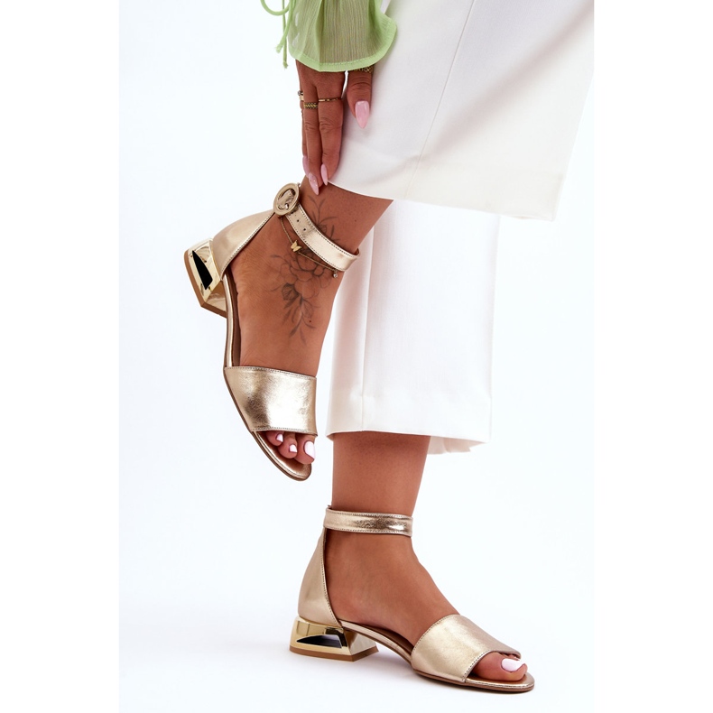 Sandali in pelle con tacchi dorati Laura Messi 2143 Gold d'oro 2