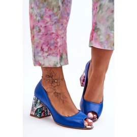 Lewski Shoes Décolleté In Pelle Con Tacco Decorativo Scarpe Leski 2608/K Blu 1