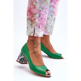 Lewski Shoes Décolleté In Pelle Con Tacco Decorativo Scarpe Leski 2608/K Verde 1