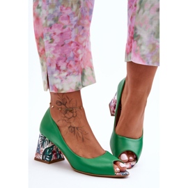 Lewski Shoes Décolleté In Pelle Con Tacco Decorativo Scarpe Leski 2608/K Verde 2