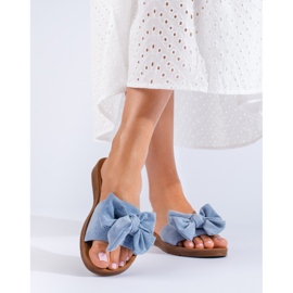 Pantofole blu da donna con fiocco Shelovet 1