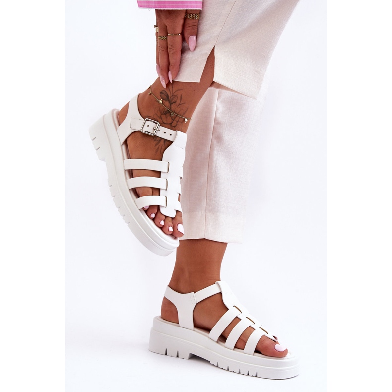 Sandali Bassi In Pelle Con Strisce Diosa Bianche bianco 2
