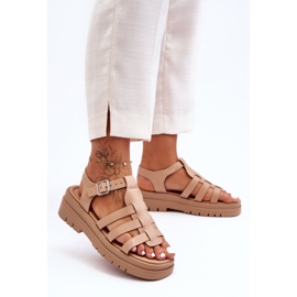 Sandali Bassi In Pelle Con Righe Diosa Beige 1