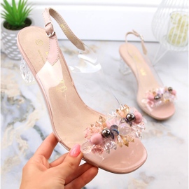 Sandali trasparenti da donna con perle di zirconi rosa S.Barski MR1037-16 1