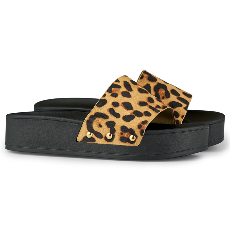 Pantofole da donna sulla piattaforma leopardata marrone 1