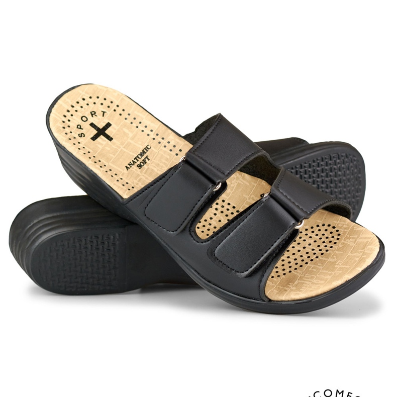 Comode ciabatte da donna con velcro nere nero 1