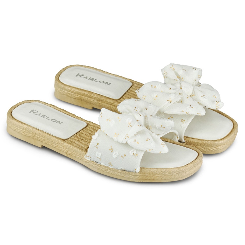 Pantofole bianche da donna con fiocco bianca 1