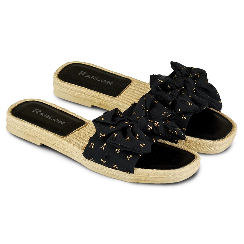 Pantofole nere da donna con fiocco nero 1
