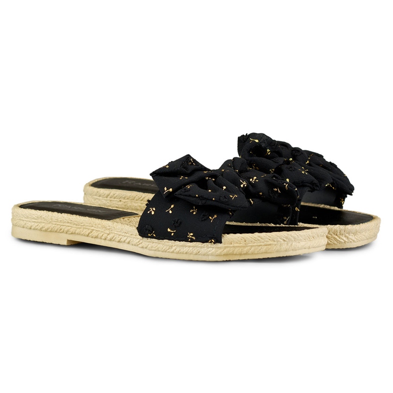 Pantofole nere da donna con fiocco nero 2
