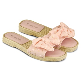 Pantofole rosa da donna con fiocco 1