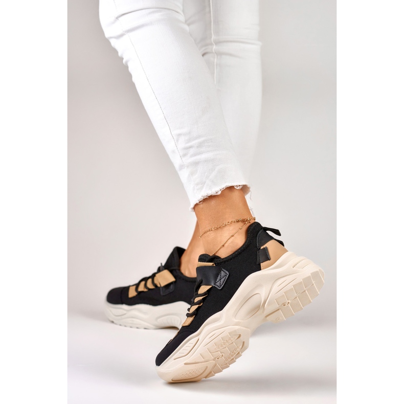 Sneakers da donna alla moda con suola spessa nero 2