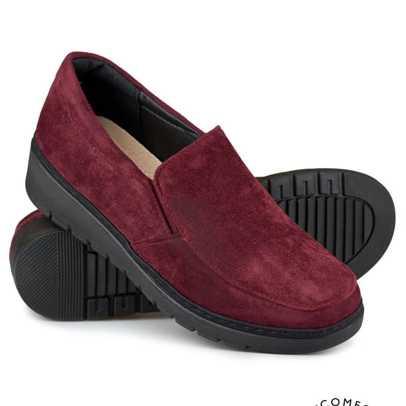 Comodi mocassini da donna in camoscio bordeaux rosso 1