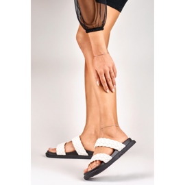 Pantofole da donna in tessuto bianco e nero bianca 2