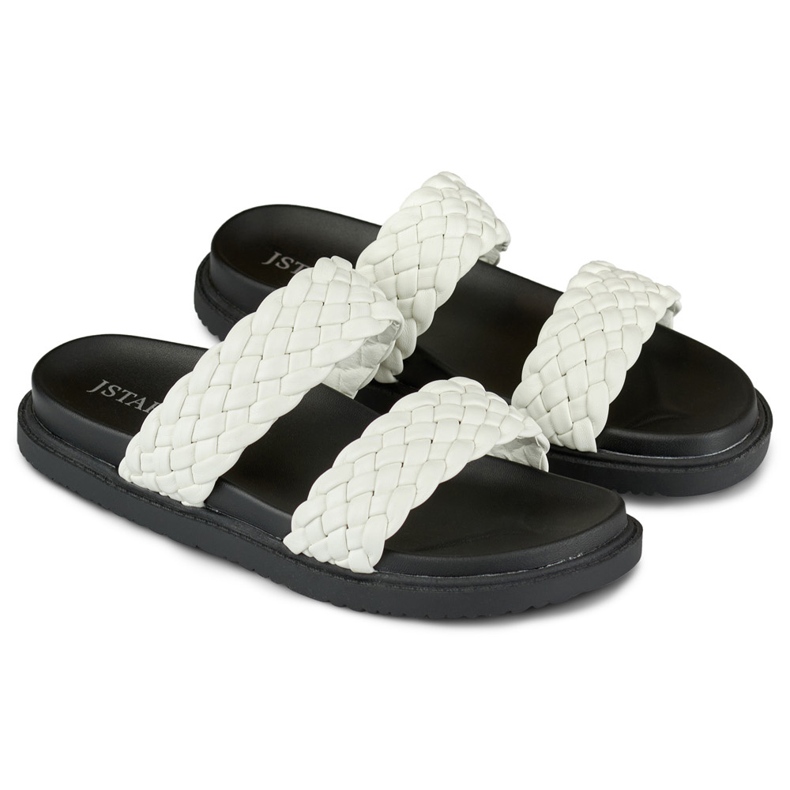 Pantofole da donna in tessuto bianco e nero 1