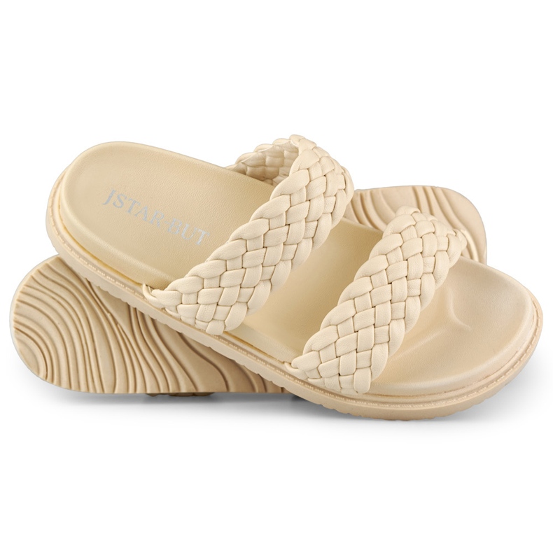 Pantofole da donna in tessuto beige 1