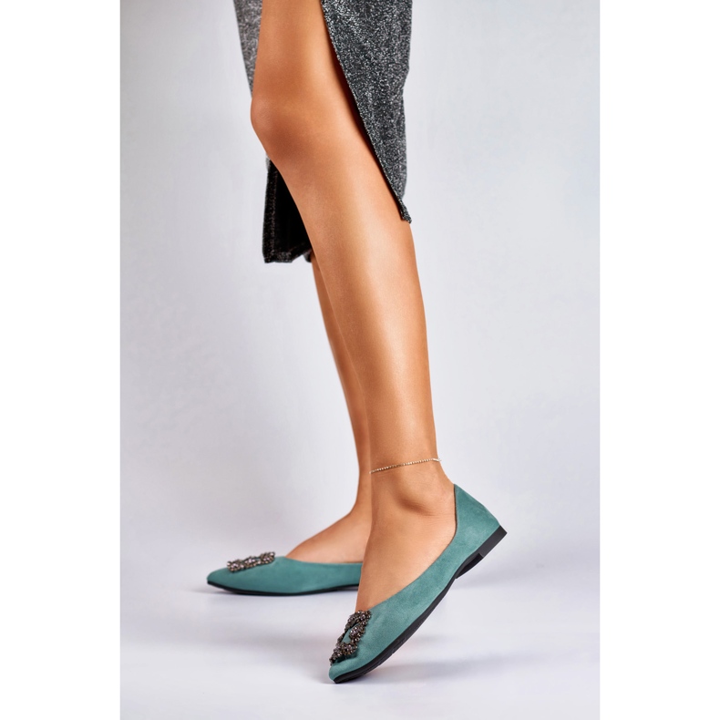 Eleganti ballerine da donna con decorazione verde 2