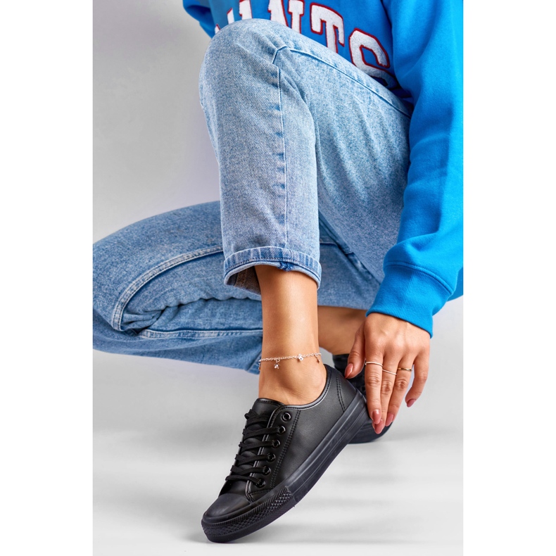 Sneakers da donna in ecopelle con suola nera nero 1