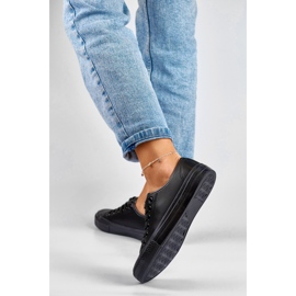 Sneakers da donna in ecopelle con suola nera nero 2