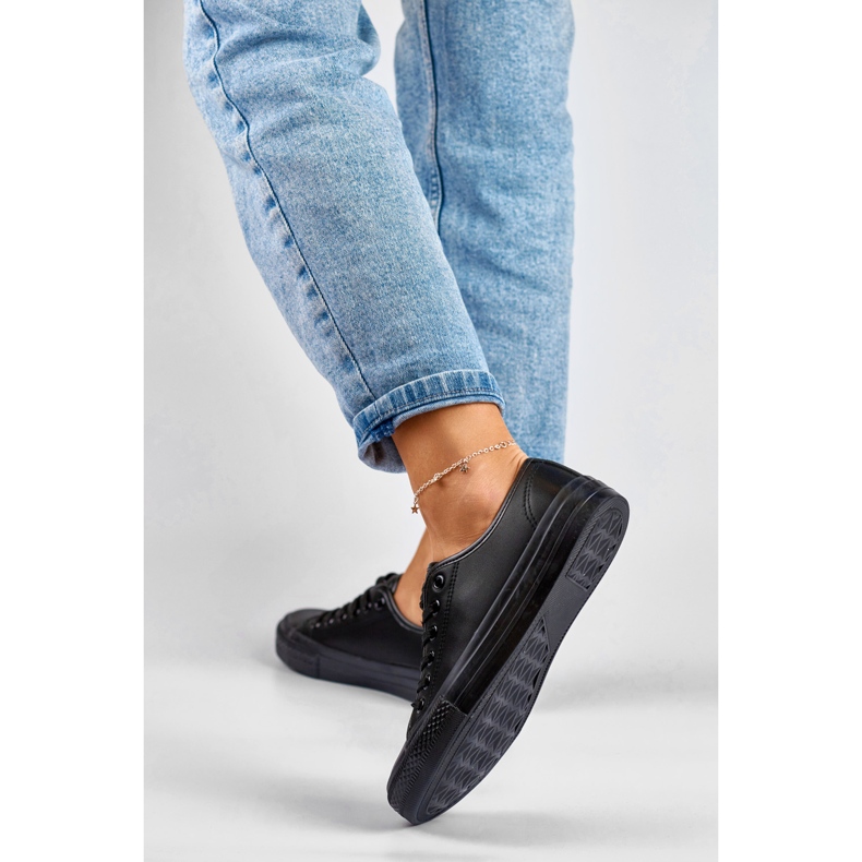 Sneakers da donna in ecopelle con suola nera nero 2