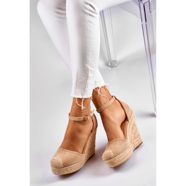 Espadrillas con zeppa da donna beige chiaro 2