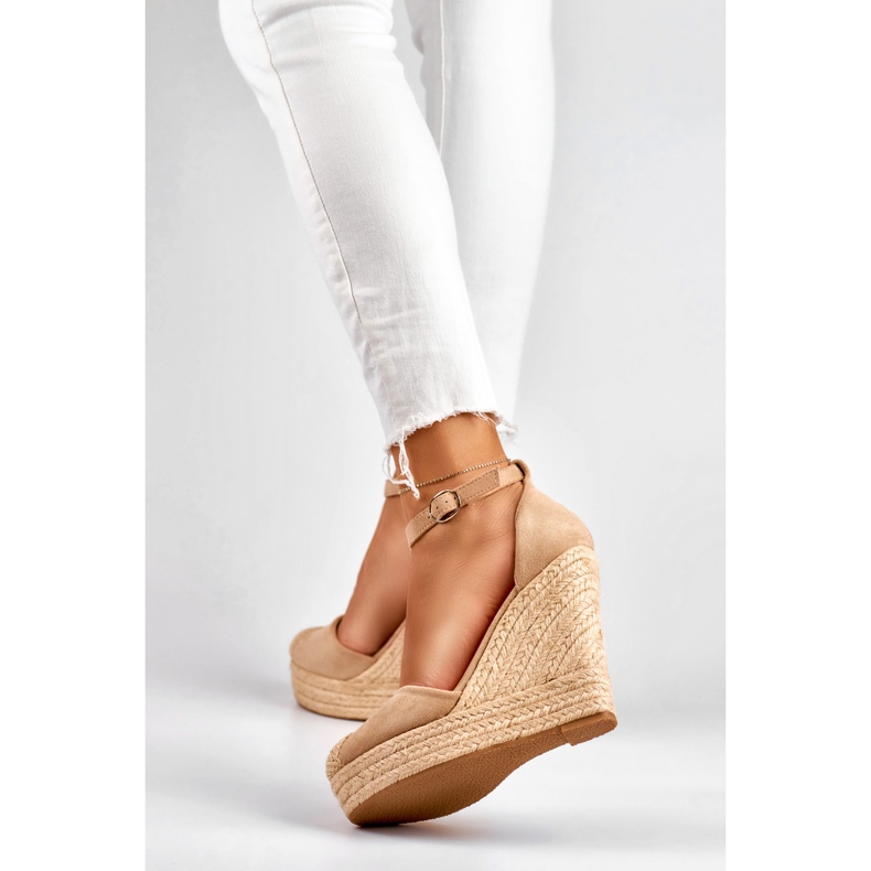 Espadrillas con zeppa da donna beige chiaro 1