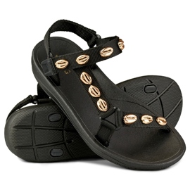 Sandali bassi da donna con decorazioni dorate nero 1