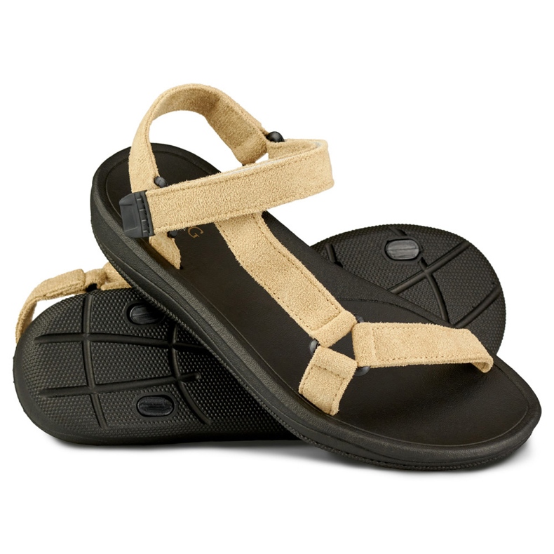Sandali da donna beige con velcro 1